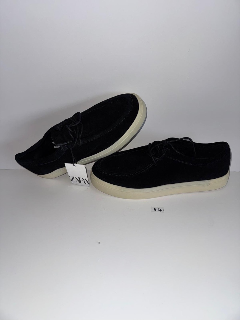 Zara Black Suede Slip-On Loafers with Cream Sole